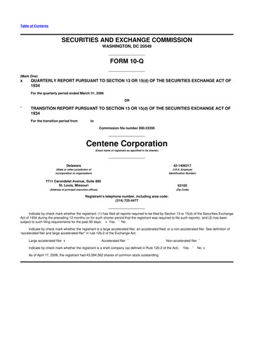 Thumbnail Centene 10-Q Quarterly Report FY 