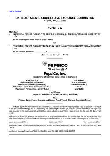 Thumbnail Pepsico 10-Q Quarterly Report FY 
