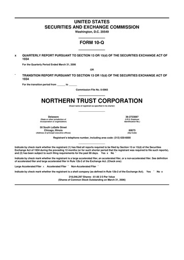 Thumbnail Northern Trust
 10-Q Quarterly Report FY 