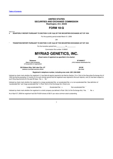Thumbnail Myriad Genetics 10-Q Quarterly Report FY 