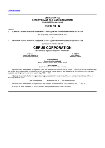 Thumbnail Cerus Corporation 10-Q Quarterly Report FY 