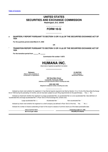 Thumbnail Humana 10-Q Quarterly Report FY 