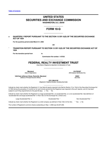 Thumbnail Federal Realty Investment Trust
 10-Q Quarterly Report FY 