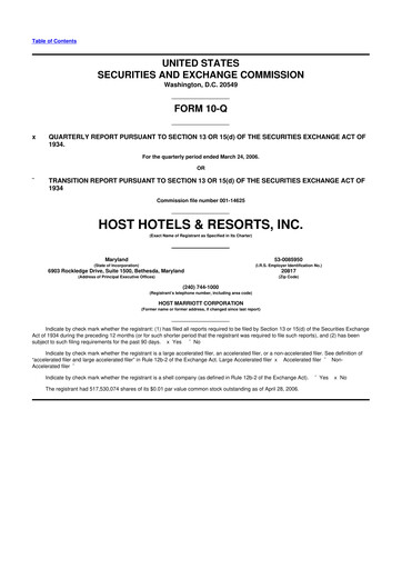 Thumbnail Host Hotels & Resorts
 10-Q Quarterly Report FY 