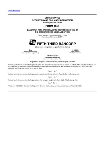 Thumbnail Fifth Third Bank
 10-Q Quarterly Report FY 