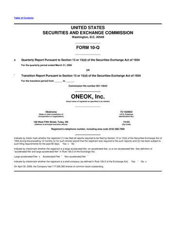 Thumbnail Oneok 10-Q Quarterly Report FY 