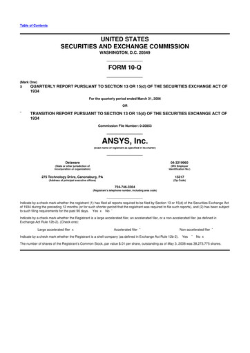 Thumbnail Ansys 10-Q Quarterly Report FY 