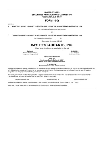 Thumbnail BJ's Restaurants
 10-Q Quarterly Report FY 