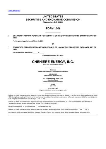 Thumbnail Cheniere Energy
 10-Q Quarterly Report FY 