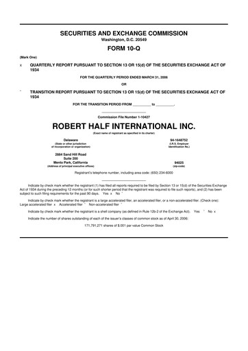 Thumbnail Robert Half 10-Q Quarterly Report FY 