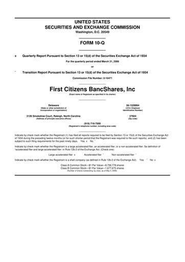 Thumbnail First Citizens BancShares
 10-Q Quarterly Report FY 