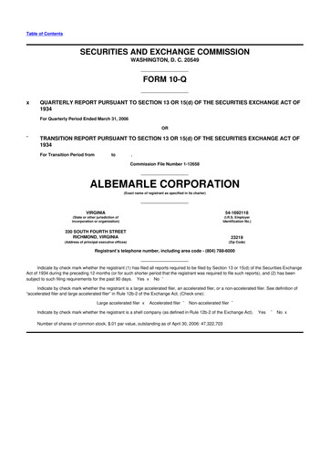 Thumbnail Albemarle 10-Q Quarterly Report FY 