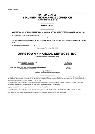Miniature Orrstown Financial Services 10-Q Rapport trimestriel  