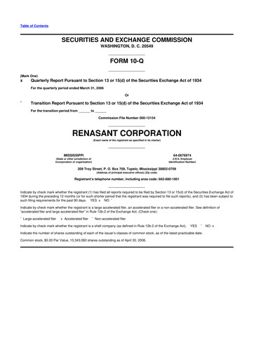 Thumbnail Renasant Corp 10-Q Quarterly Report FY 
