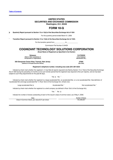 Thumbnail Cognizant Technology Solutions  10-Q Quarterly Report FY 