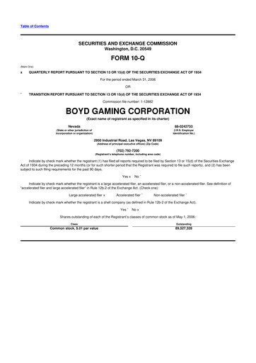 Miniature Boyd Gaming
 10-Q Rapport trimestriel  