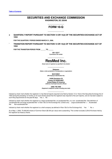 Thumbnail ResMed 10-Q Quarterly Report FY 