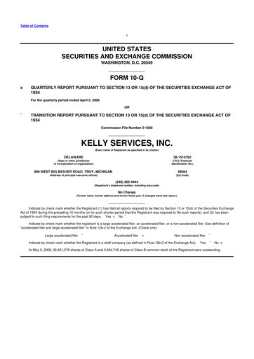 Miniature Kelly Services
 10-Q Rapport trimestriel  