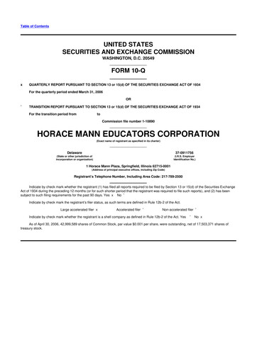 Thumbnail Horace Mann Educators 10-Q Quarterly Report FY 