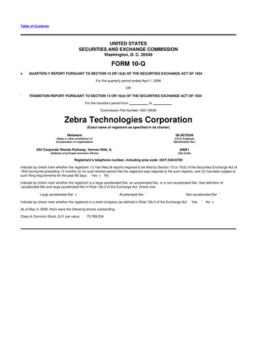 Thumbnail Zebra Technologies 10-Q Quarterly Report FY 
