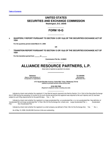 Miniature Alliance Resource Partners 10-Q Rapport trimestriel  