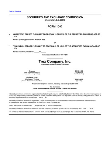 Miniature Trex 10-Q Rapport trimestriel  