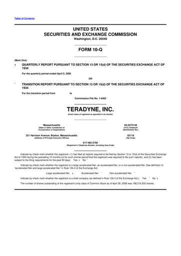 Thumbnail Teradyne 10-Q Quarterly Report FY 