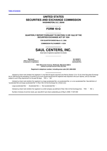 Thumbnail Saul Centers 10-Q Quarterly Report FY 