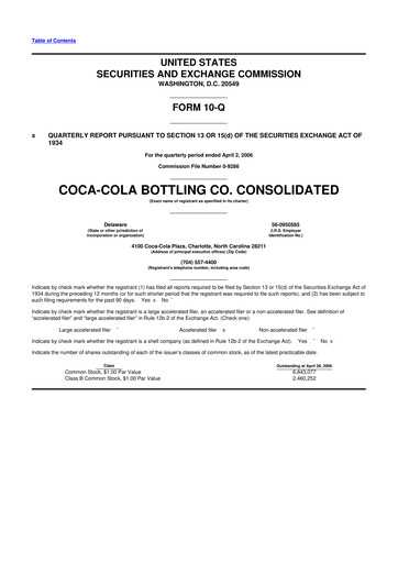 Thumbnail Coca-Cola Consolidated 10-Q Quarterly Report FY 
