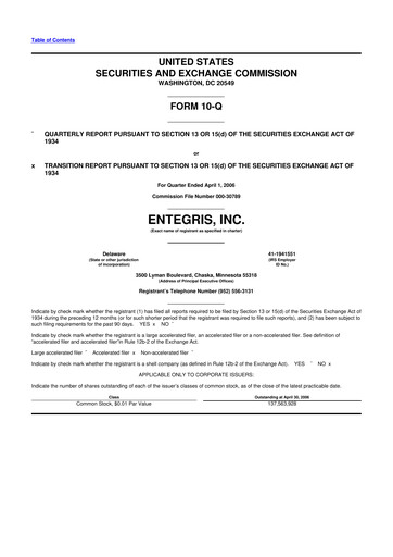 Vorschaubild Entegris 10-Q Quartalsbericht  