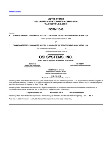 Miniature OSI Systems
 10-Q Rapport trimestriel  
