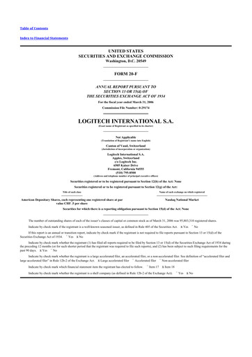 Thumbnail Logitech 20-F Annual Report 