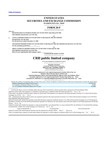 Thumbnail Cement Roadstone Holding
 20-F Annual Report 