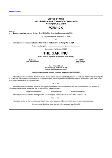 Thumbnail Gap Inc.
 10-Q Quarterly Report FY 