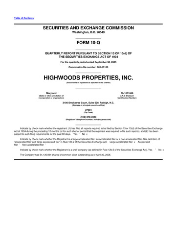 Miniature Highwoods Properties
 10-Q Rapport trimestriel  