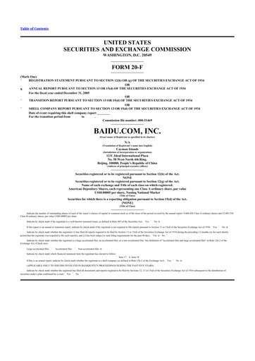 Thumbnail Baidu 20-F Annual Report 