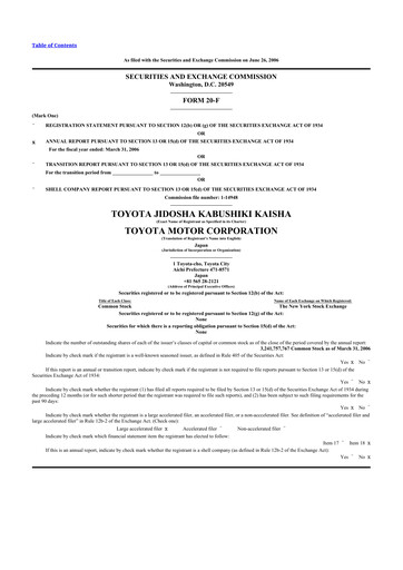 Thumbnail Toyota 20-F Annual Report 