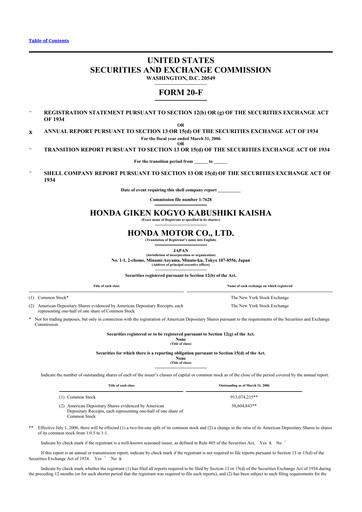 Thumbnail Honda 20-F Annual Report 