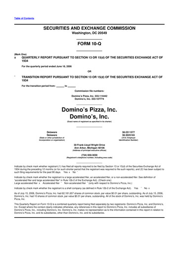 Thumbnail Domino's Pizza 10-Q Quarterly Report FY 