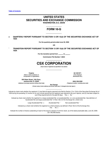 Thumbnail CSX Corporation 10-Q Quarterly Report FY 