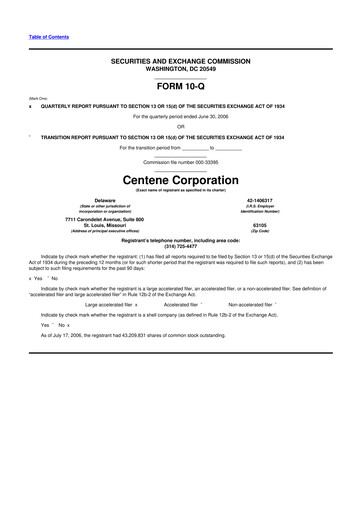 Thumbnail Centene 10-Q Quarterly Report FY 