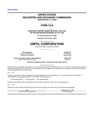 Miniature Unitil Corporation
 10-Q Rapport trimestriel  