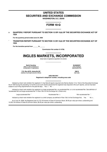 Miniature Ingles Markets 10-Q Rapport trimestriel  