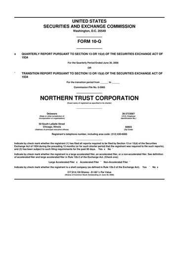 Thumbnail Northern Trust
 10-Q Quarterly Report FY 