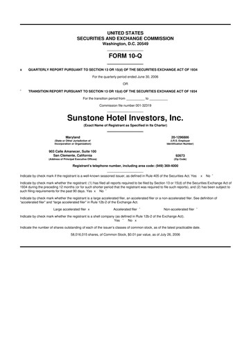 Thumbnail Sunstone Hotel Investors
 10-Q Quarterly Report FY 