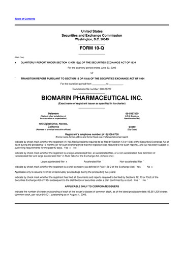 Thumbnail BioMarin Pharmaceutical 10-Q Quarterly Report FY 