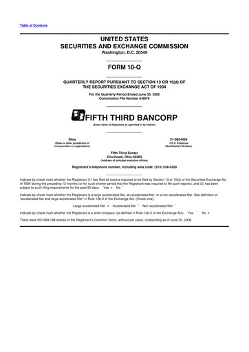 Thumbnail Fifth Third Bank
 10-Q Quarterly Report FY 