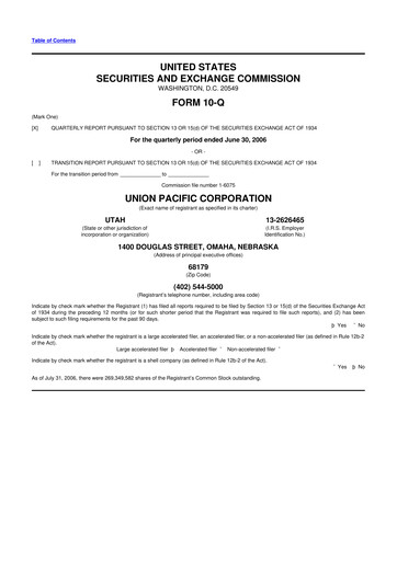 Thumbnail Union Pacific Corporation 10-Q Quarterly Report FY 