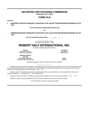Thumbnail Robert Half 10-Q Quarterly Report FY 