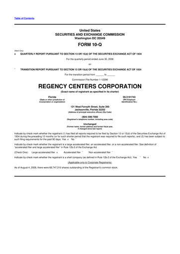 Thumbnail Regency Centers
 10-Q Quarterly Report FY 